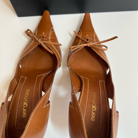 Sergio Rossi Tan Leather Pointed Toe High Wooden Stiletto Heels - Picture 7 of 15